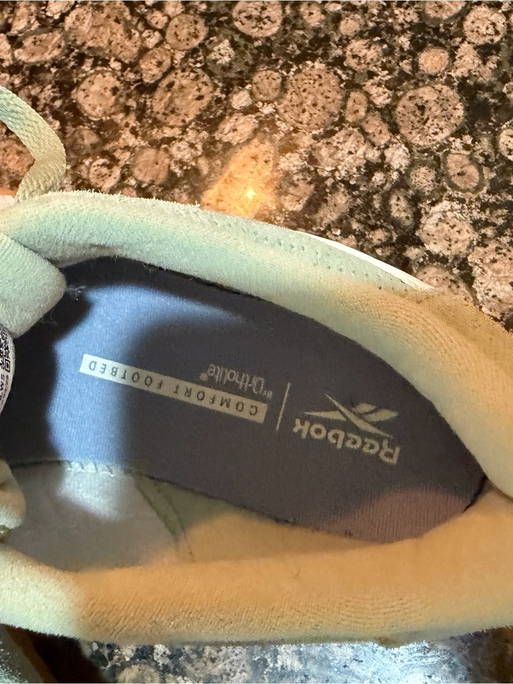 Reebok Women’s Mint Green Suede Sneakers with White Stripe and Gum Sole - Picture 6 of 8